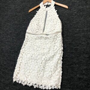 BARDOT Gemma White Lace Sleeveless Halter‎ Midi Dress Size L Bridal Wedding